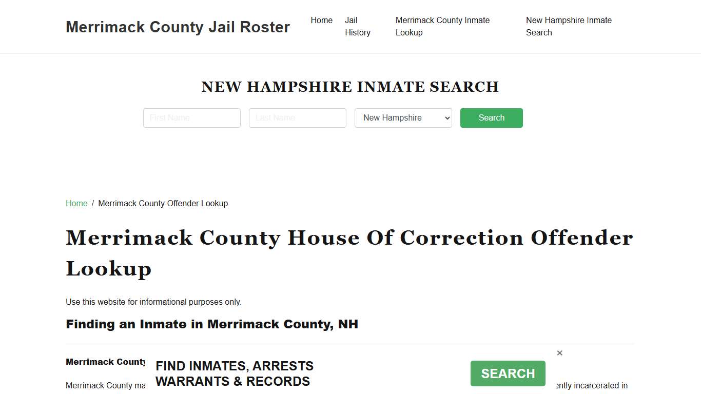 Merrimack County House of Correction Inmate Search, Jail Rosters