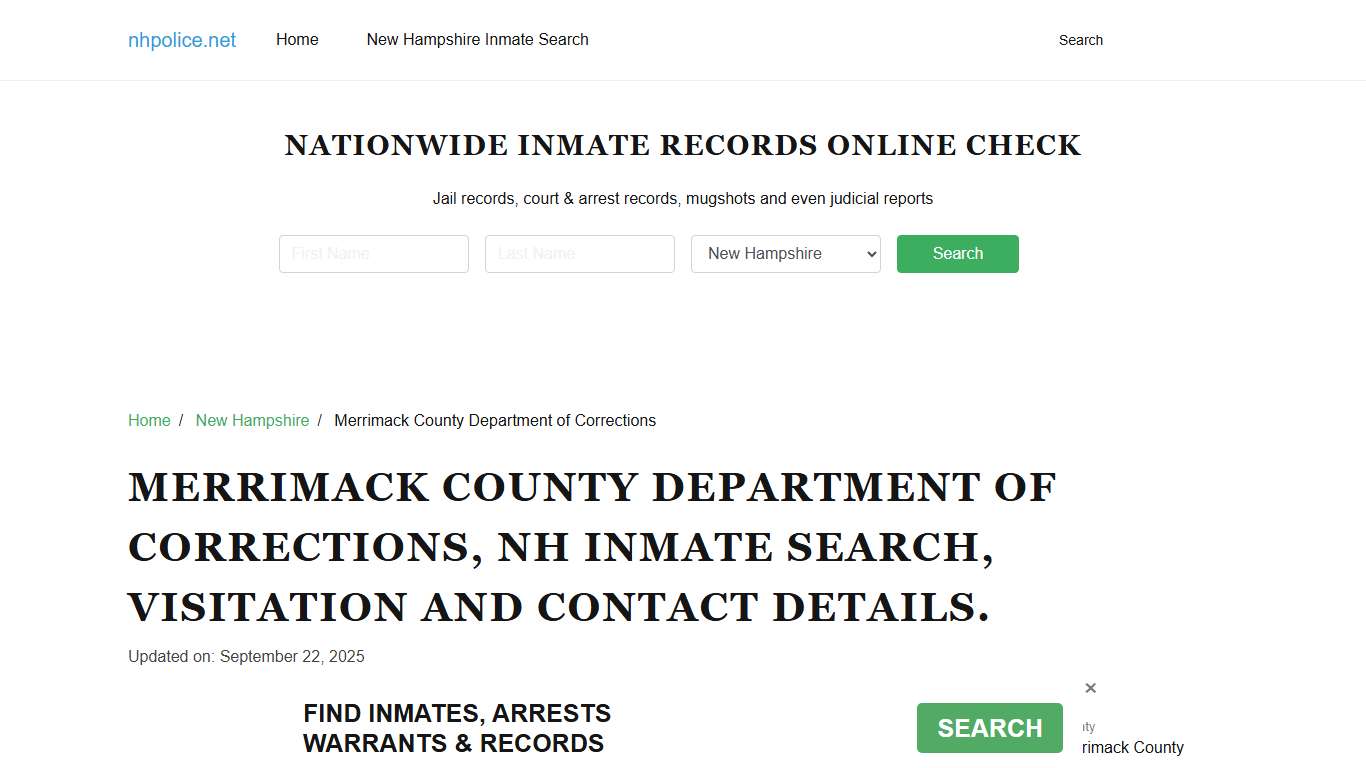 Merrimack County Department of Corrections, NH Offender Search, Contacts.