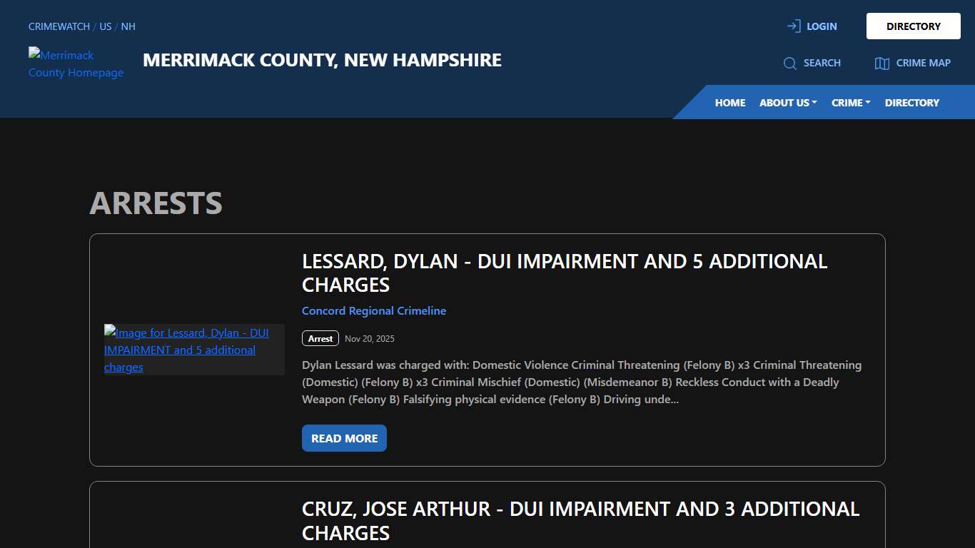 Arrests for Merrimack County, New Hampshire | CRIMEWATCH